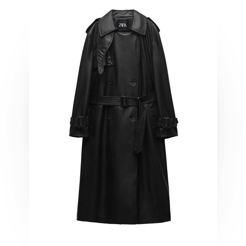 NWT Zara Black Faux Leatger Coat